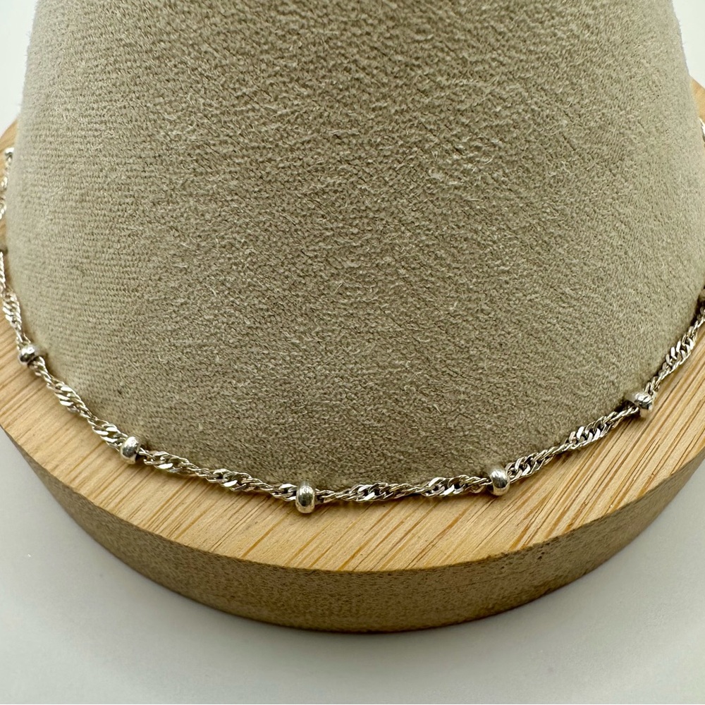 Sterling Silver 925 Anklet Robe Chain Ball Bead Italy 10" Lobster Clasp Chic Vtg